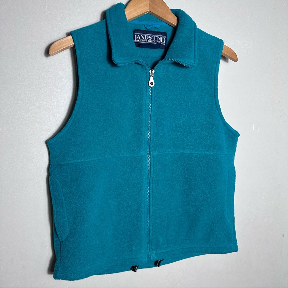 90s Vintage Lands' End Teal Fleece Polartech Vest Full Zip